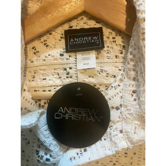Andrew Christian Crochet Muscle Shirt Cream Medium - Picture 3 of 7